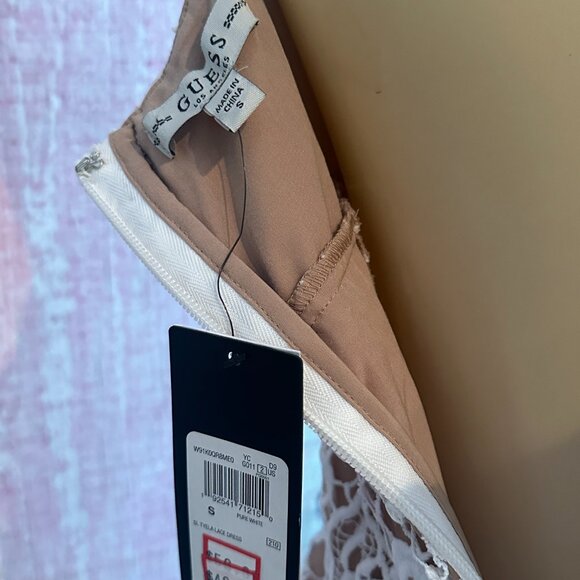 Guess Sleeveless White Floral Lace Bodycon Mini Dress Spaghetti Strap Tan Slip S - Picture 10 of 11